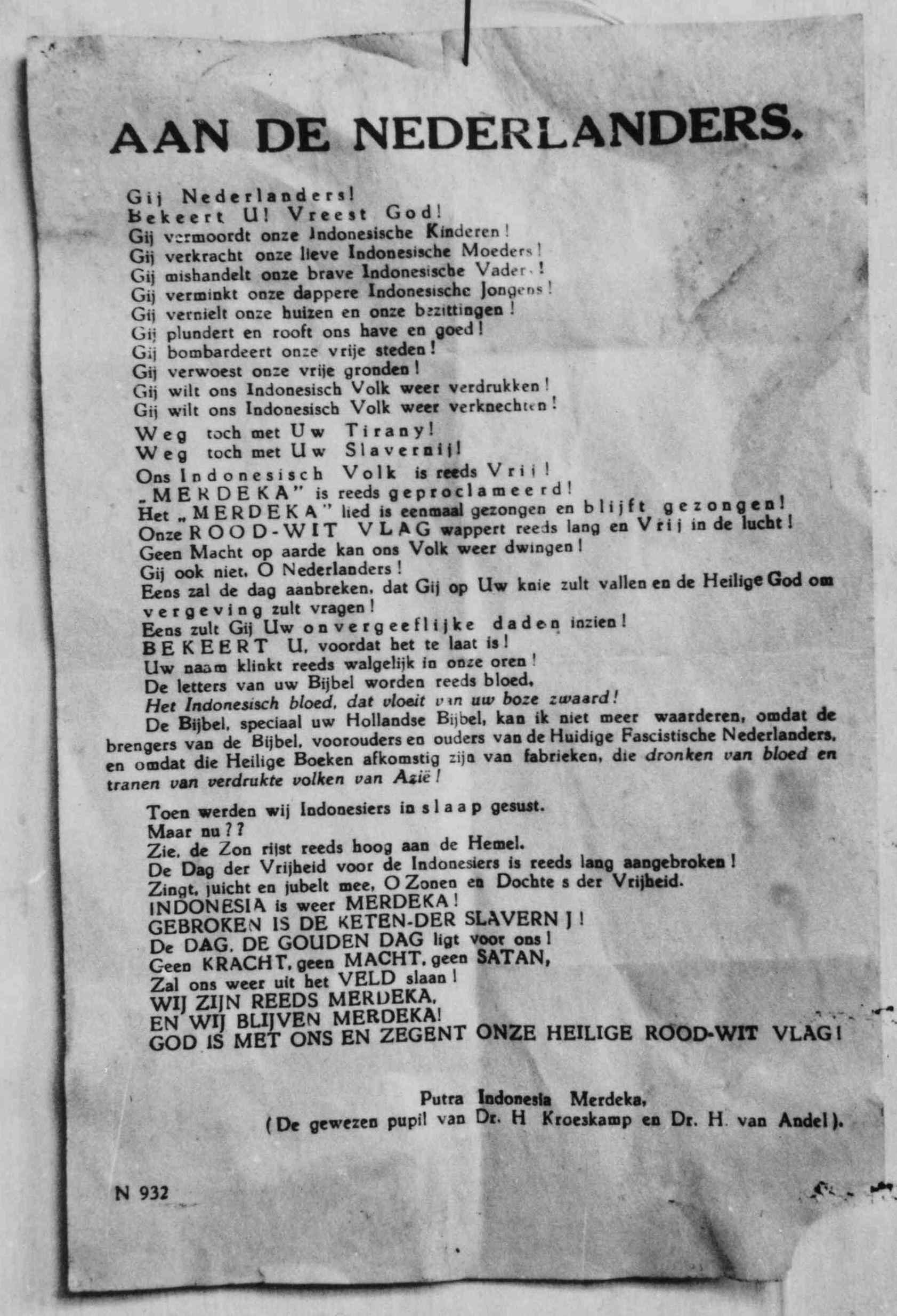 Pamflet Indonesische vrijheidsleger,Indonesische vrijheidsleger, Tentara Nasional Indonesia (TNI), Java, 1947