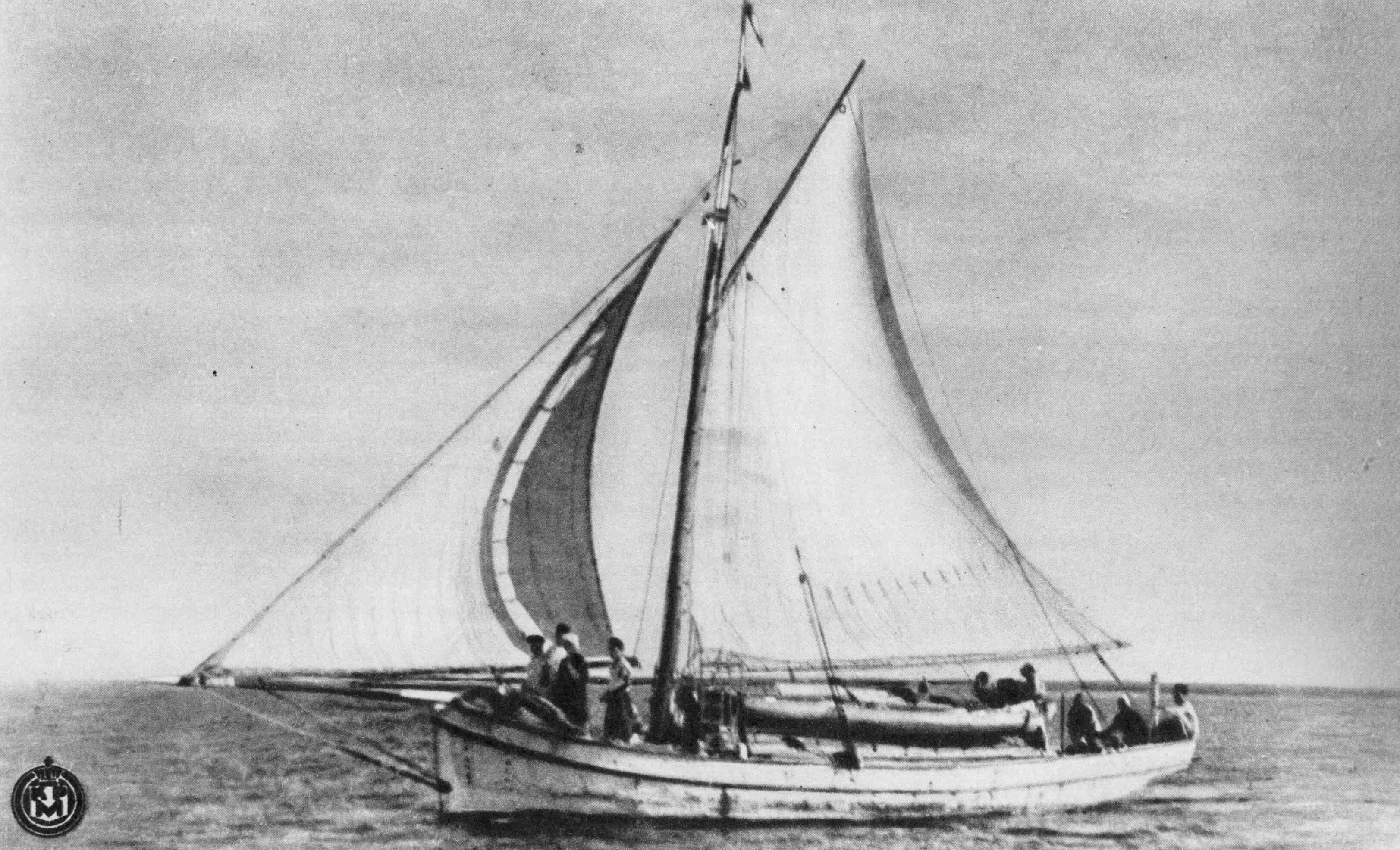 Oude foto van zeilboot in Indonesia