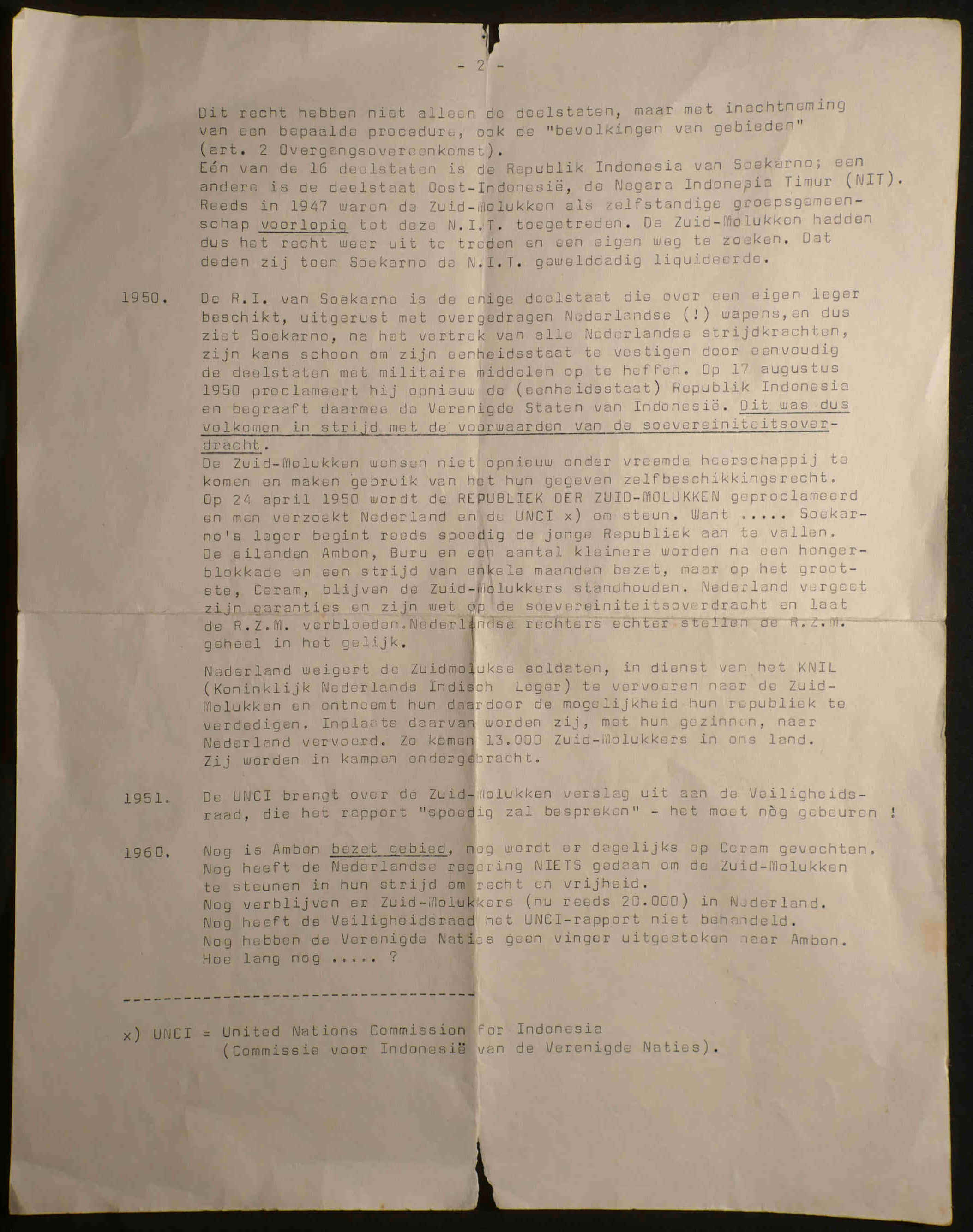 Beknopt overzicht van de gebeurtenissen in Indonesië en in het bijzonder ten aanzien van de REPUBLIEK DER ZUID-MOLUKKEN Geschreven in 1960